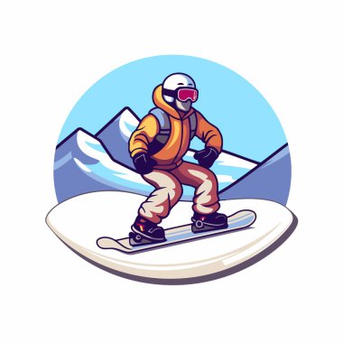 Snowboardcu. Snowboard sporcusu. Vektör illüstrasyonu.