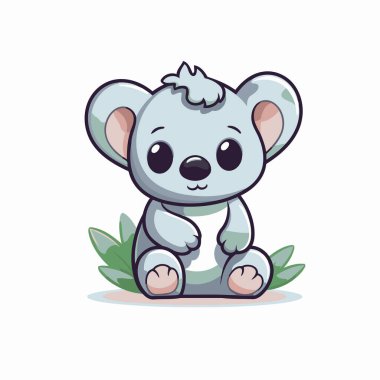 Çimlerin üzerinde oturan sevimli çizgi film koalası. Vektör illüstrasyonu.