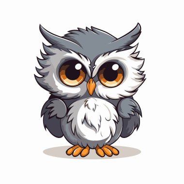 Baykuş beyaz arka planda izole edilmiş. Çizgi film tarzında vektör illüstrasyonu.