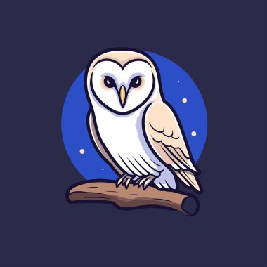 Baykuş logosu. Bir ağaç dalındaki baykuşun vektör illüstrasyonu.