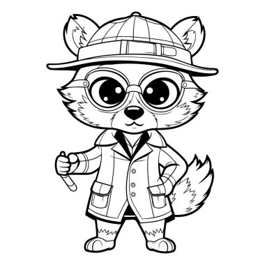 Siyah ve Beyaz Tilki Hayvan Maskotu Çizimi