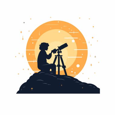 Astronot teleskoptan bakıyor. Astronomi konsepti. Vektör düz resimleme