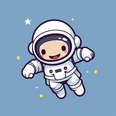 Uzayda uçan sevimli astronot. Tasarımınız için vektör illüstrasyonu