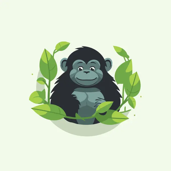 Шимпанзе Листьями Векторная Иллюстрация Стиле Мультфильма — стоковый вектор