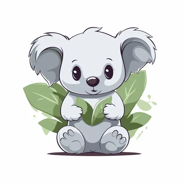 Lindo Koala Sentado Una Hoja Verde Ilustración Vectorial — Vector de stock