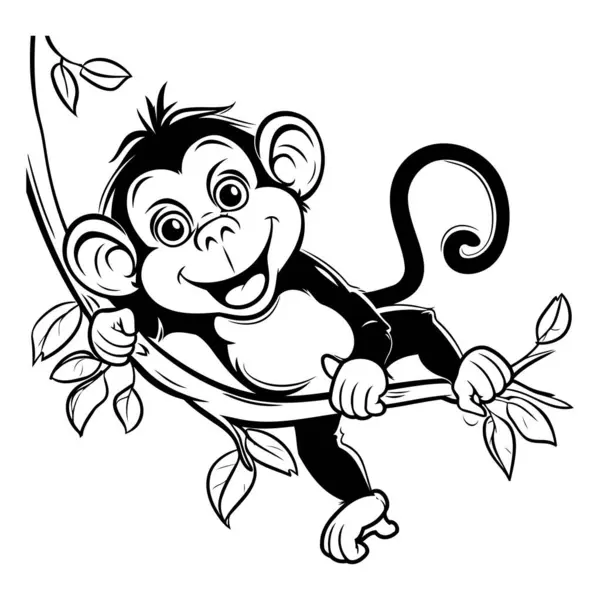 Monkey Black White Cartoon Mascot Character Illustration — Stock Vector