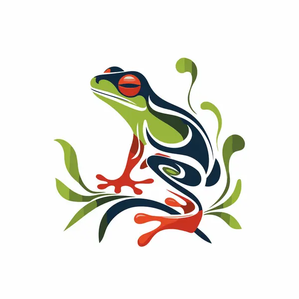 Frog Vector Logo Design Template Green Frog Icon Red Blue — Stock Vector