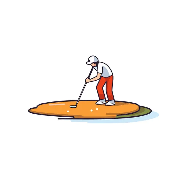 Golf Player Golf Course Flat Style Vector Illustration — Stock Vector