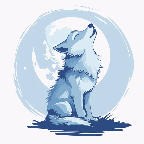 Illustratie Van Een Wolf Die Maan Zit Vectorillustratie — Stockvector