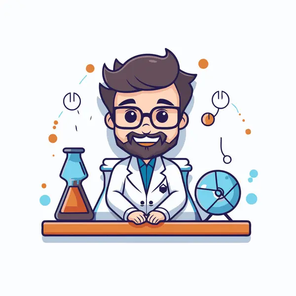 Scientist Cartoon Character Vector Illustration Flat Style Science Theme — Stock Vector