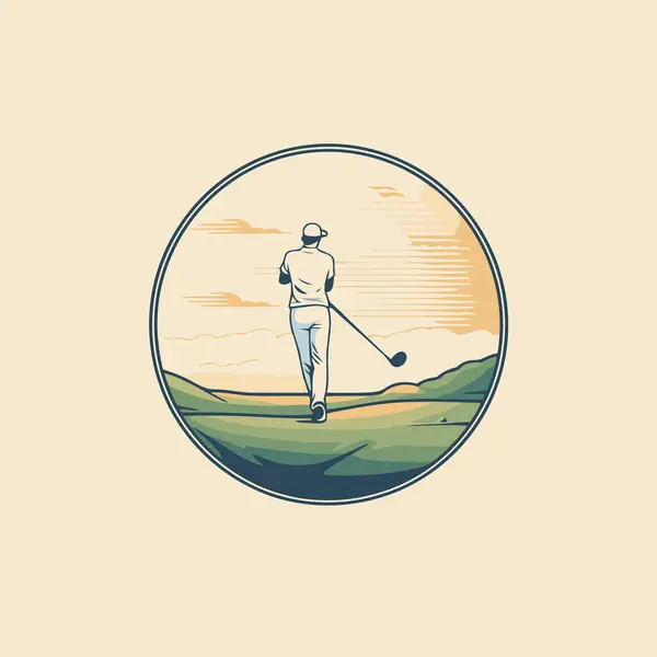 Golfer Golf Course Vector Illustration Retro Style — Stock Vector