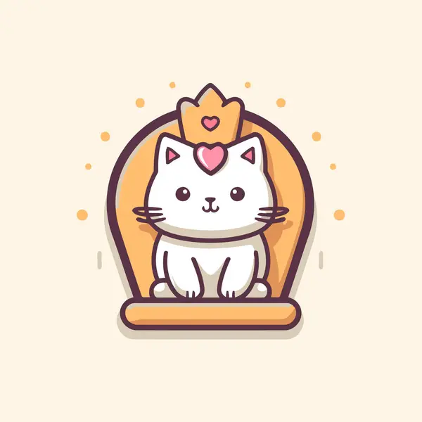 Cute Cat Crown Vector Illustration Flat Cartoon Style — Stock Vector