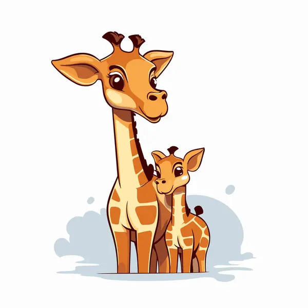Zürafa Ailesi Şirin Bir Zürafanın Vektör Çizimi — Stok Vektör
