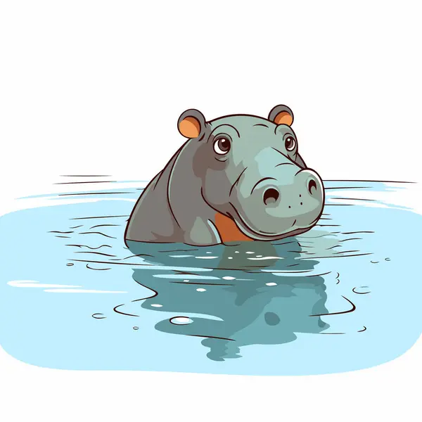 Hipopotam Pływa Wodzie Wektorowa Ilustracja Hipopotama — Wektor stockowy