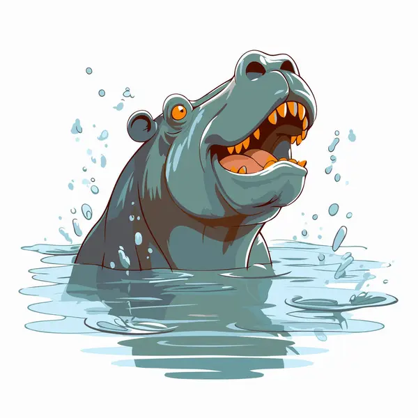 Hippopotamus Het Water Vector Illustratie Witte Achtergrond — Stockvector