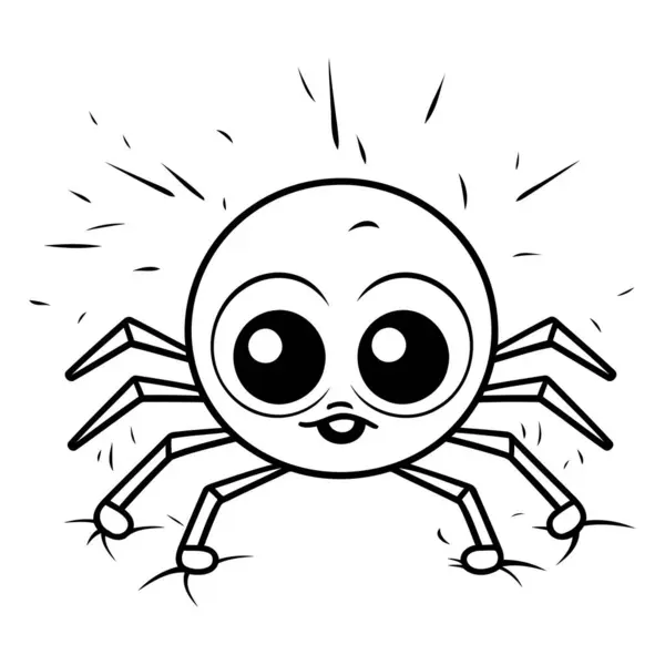 Cute Spider Cartoon Isolated White Background Black White Vector Illustration — Stock Vector