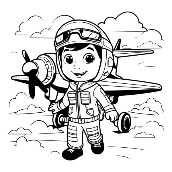 Cute Cartoon Astronaut Boy Spacesuit Airplane Vector Illustration — Stock Vector