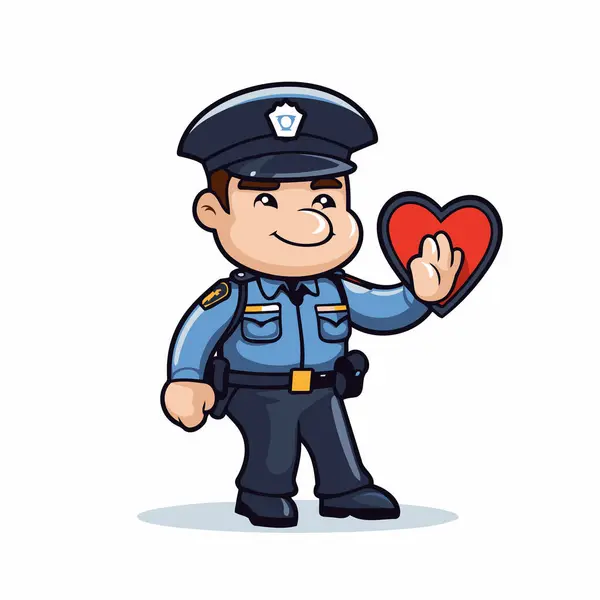 Policial Segurando Coração Cartoon Vector Ilustração — Vetor de Stock