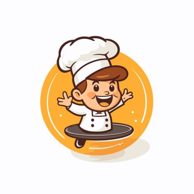 Şef Çocuk Maskot Karakteri Vektör Simgesi Çizim Tasarımı