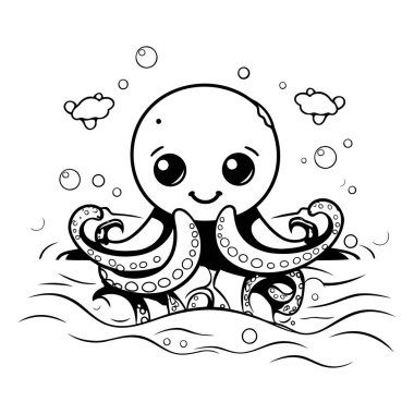 Denizde ahtapot. Çocuklar için boyama kitabı. Vektör illüstrasyonu.