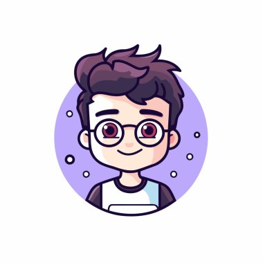 Gözlüklü sevimli çocuk. Düz bir şekilde vektör illüstrasyonu.