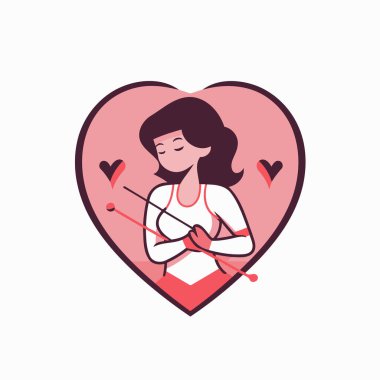 Kalp şeklinde flüt çalan bir kızın vektör çizimi