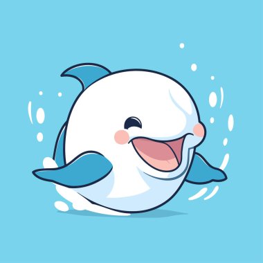 Tatlı çizgi film balinası. Şirin bir çizgi balinanın vektör çizimi.