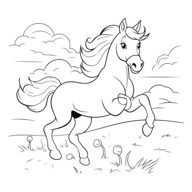 Arazide koşan bir atın Renklendirme Sayfası.