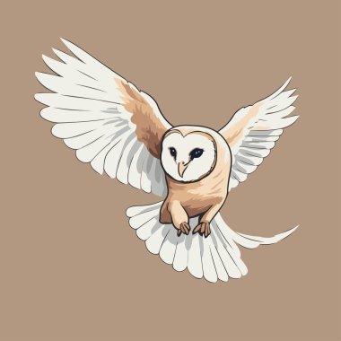 Havada uçan bir baykuşun el çizimi vektör çizimi.