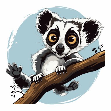 Dalda oturan şirin lemur. Vektör çizgi film illüstrasyonu.