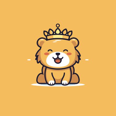 Tacıyla sevimli bir aslan. Vektör çizimi. Sevimli çizgi film karakteri..