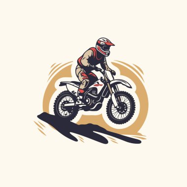 Yarış pistinde motokros binicisi. Retro biçiminde vektör illüstrasyonu
