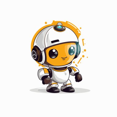 Sevimli Çizgi Roman Astronot Karakteri. Beyaz arkaplanda vektör illüstrasyonu.