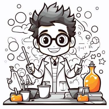 Bilim Deneyi yapan gözlüklü bir çocuğun canlandırması.