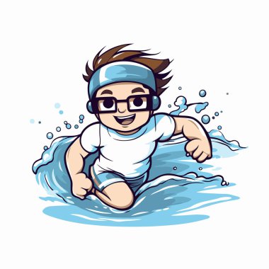 Yüzücü vektör çizimi. Mayolu ve gözlüklü yüzücü..
