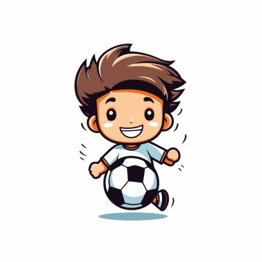 Şirin Çocuk Futbolcu Çizgi Film Maskot Karakteri Vektör İllüstrasyonu