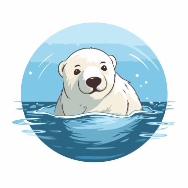 Kutup ayısı suda yüzüyor. Bir karikatür kutup ayısının vektör çizimi.
