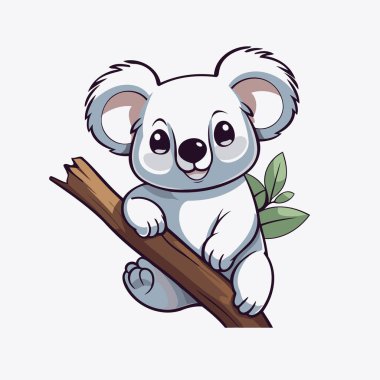 Ağaç dalında şirin bir koala çizgi filmi. Vektör illüstrasyonu.
