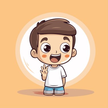 El hareketleriyle sevimli küçük bir çocuk. Vektör çizgi film karakteri çizimi.