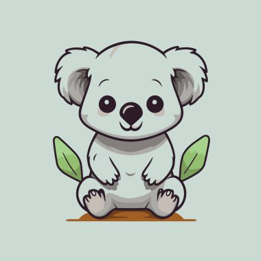 Koala yerde oturuyordu. Şirin çizgi film vektör illüstrasyonu.