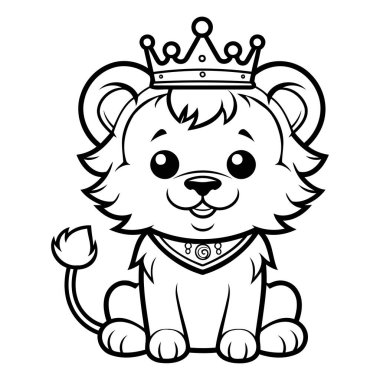 Siyah ve Beyaz Aslan Kralı Renklendirme Kitabı için Hayvan Karakteri Çizimi