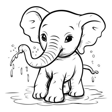 Suda oynayan bebek filin vektör çizimi. Çocuklar için boyama kitabı.