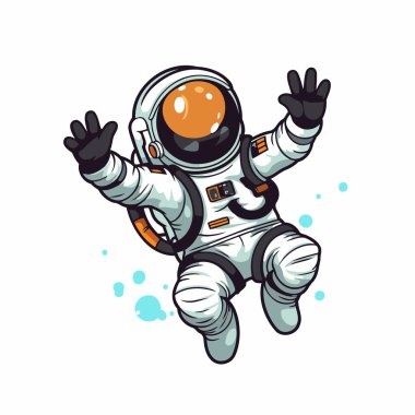 Uzayda bir astronot. Vektör illüstrasyonu beyaz arkaplanda izole edildi.