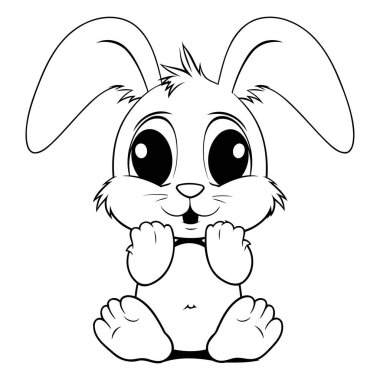 Beyaz arka planda izole edilmiş tavşan çizgi filmi. Boyama kitabı için Vektör illüstrasyonu.