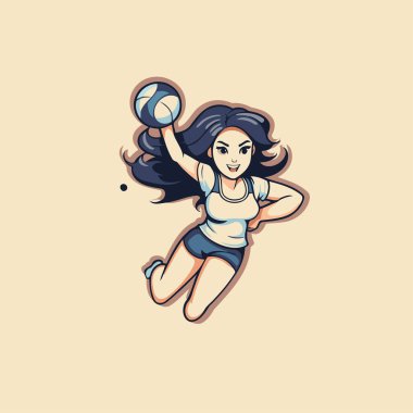 Voleybol oyuncusu kadın vektör logosu tasarımı. Top oynayan voleybolcu kız.