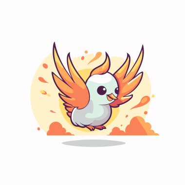 Uçan kanatlı şirin çizgi film kuşu. Düz biçimli vektör illüstrasyonu