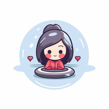 Yüzme havuzunda tatlı küçük bir kız. Vektör düz çizgi film illüstrasyonu