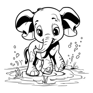 Çocuklar için boyama kitabı: Çamurdaki fil - vektör çizimi