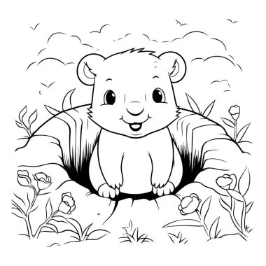 Çukurdaki şirin hamster. Boyama kitabı için Vektör illüstrasyonu.