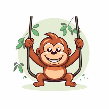 Salıncakta sallanan maymun. Çizgi film tarzında vektör illüstrasyonu.